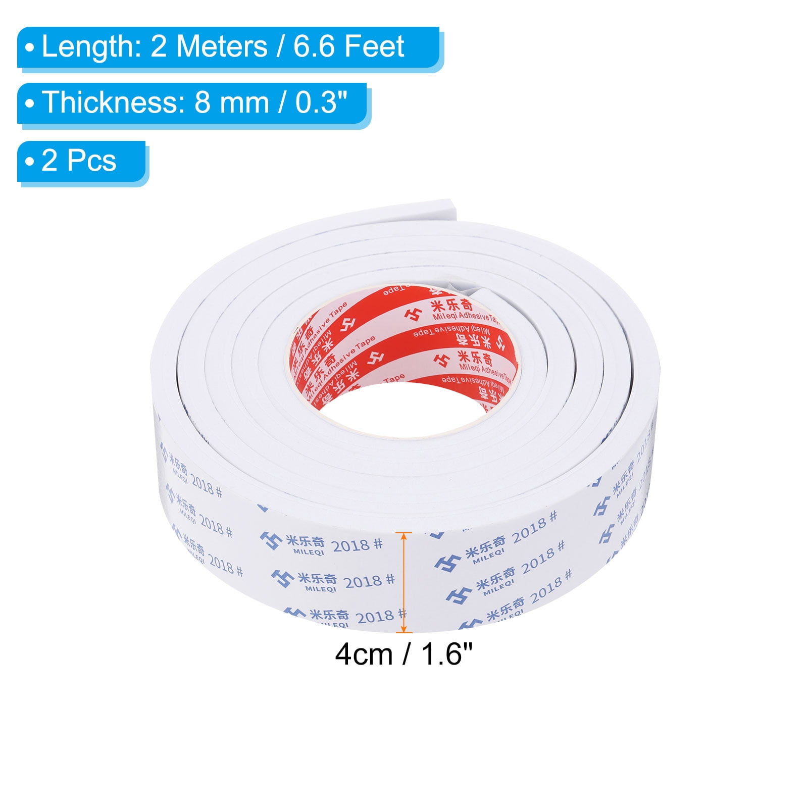 REGALWOVEN 2m/6.6ft Sealing Foam Tape 4cm Wide 8mm Thick Single Sided Weather Stripping Door Seal Strip White, 2Roll