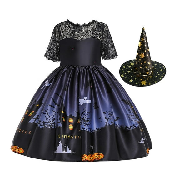 Vestido de disfraz de Halloween de para niña, vestido de , vestidos de princesa , vestidos de niño con estampado de calabaza para vestir, cumpleaños Altura 120cm Hugo vestidos de niñas