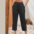 thumbnail image 5 of Women Casual Elastic Waist Linen Crop Pants Wide Leg Loose Side Lace Palazzo Pants with Pockets Summer Beach Gauze Trousers, 5 of 7