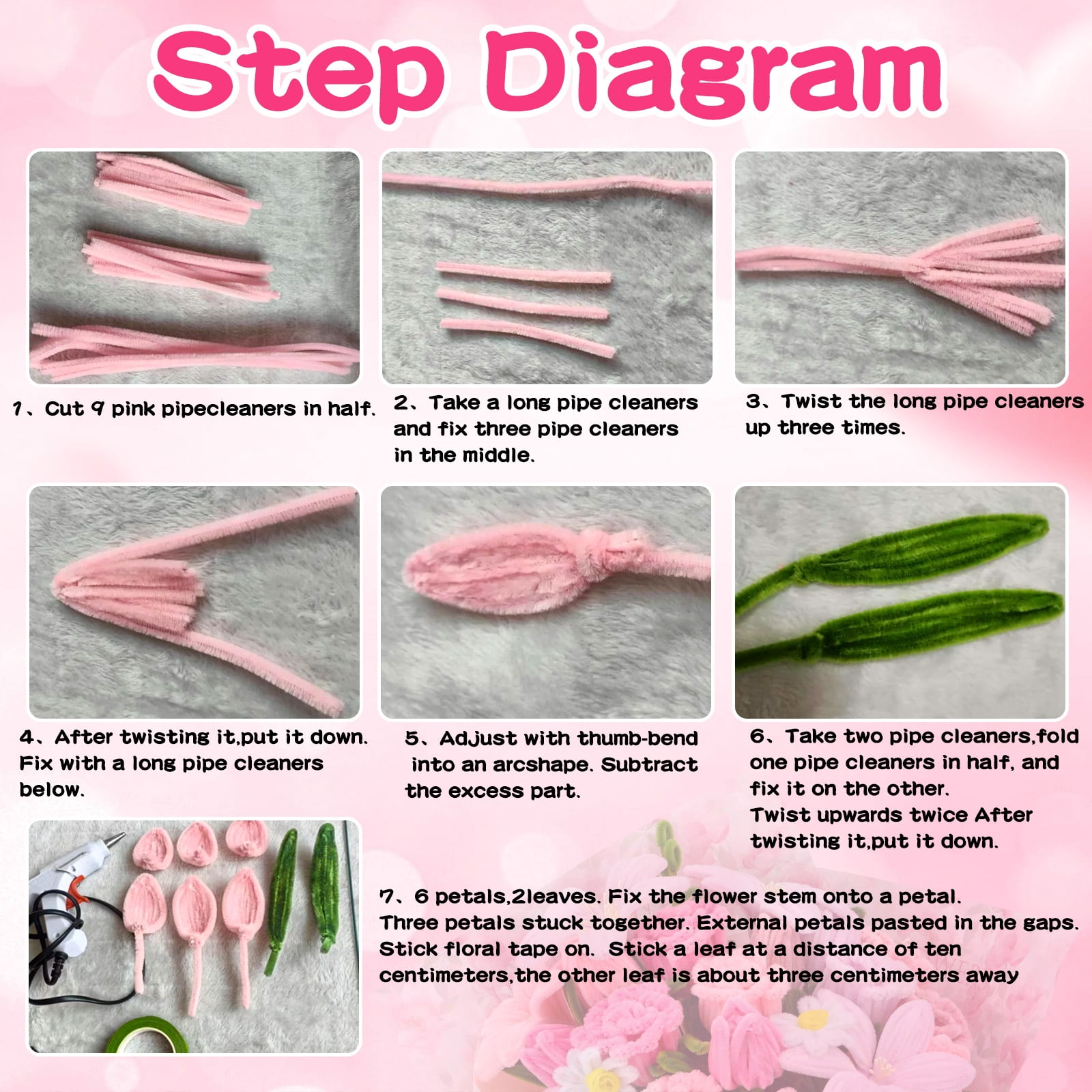 Natonhi 500 Pcs Thick Pipe Cleaners for DIY Flowers & Crafts – 5 Colors Chenille Stems with Glue Guns & Tape Measure – Perfect for Family Fun & Creativity, Holiday & Room Decorations