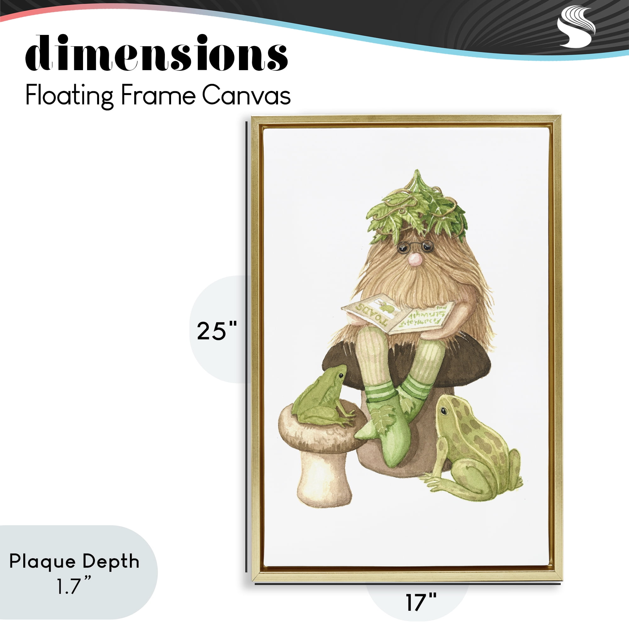 Stupell Industries Garden Elf with Frogs Gold Framed Floater Canvas Wall Art, design by Nancy Overton