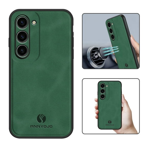 Nalacover Case for Samsung S21 FE,Slim Luxury Premium PU Leather Non-Slip Grip Shockproof Bumper Anti-Scratch [ with Tempered Glass Screen Protector ] Cases for Samsung Galaxy S21 FE, Darkgreen