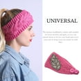 thumbnail image 2 of Crochet Headbands Winter Leaves Pattern with Rhinestones Elastic Head Protector Wide Warm Chunky Hair Accessories for Girls Dark Pink, 2 of 6