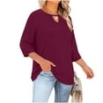 thumbnail image 7 of Vhkiploz Plus Size Summer top for Womens 3/4 Sleeve Solid Color Long Shirts Loose Keyhole Tunic Blouse to wear with leggings, 7 of 7