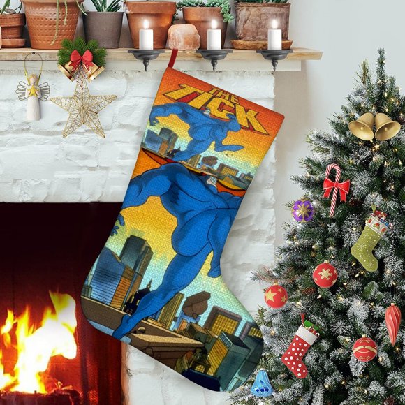 La Garrapata Tema: Calcetines de Navidad, fino lino blanco para colgar en escaleras y chimenea, decoración navideña para el hogar, regalo de Navidad.54cm×38cm