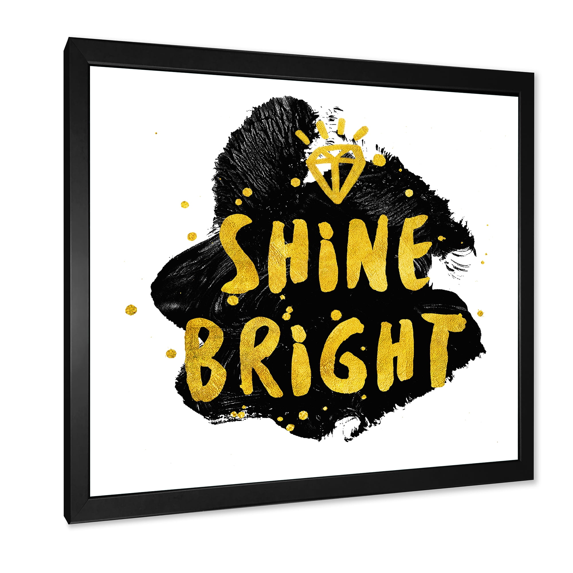 Designart 'Shine Bright Quote on Black' Glam Framed Art Print
