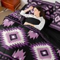 thumbnail image 4 of jejeloiu Vintage Boho Aztec 7-Piece Bedding Comforter Set,Geometric Rhombus Triangle King Bedding Sets,Purple Black Bed Sheets For Teens,Ultra Soft Home Decor Reversible, 4 of 8