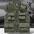 thumbnail image 2 of Outdoors Casual Vest Tank Top for Men Plus Size Solid Color Loose Multi-Pocket Multifunctional Zipper V-neck Sleeveless Jackets for Work Camping Hiking Fishing, Army Green, Size 2XL, 2 of 7