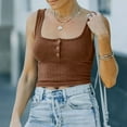 thumbnail image 2 of JGGSPWM Womens Scoop Henley Neck Crop Tank Tops Summer Ribbed Fitted SSleeveless Cropped Shirt Camisole Brown XL, 2 of 9