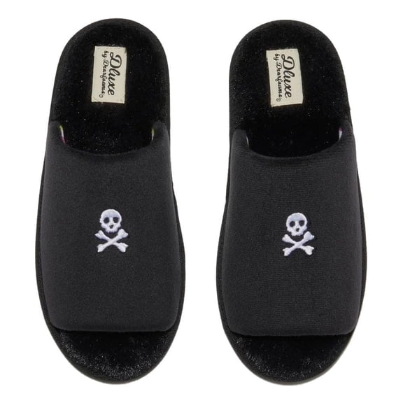 Dearfoams Women’s Deluxe Halloween Skull Slippers – Black, Cozy Comfort