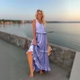 thumbnail image 4 of GXIPO Plus Size Boho Dresses for Curvy Women 2025 V Neck Sleeveless Tiered Ruffle Flowy Maxi Dress with Pockets​ Light Purple L, 4 of 9