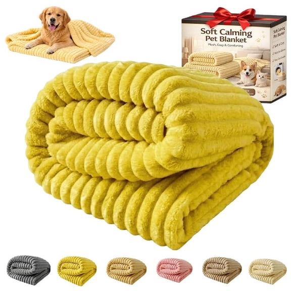 Emotional Support Blanket Yellow, Security Blanket, Calming Dog Blanket, Rabbit Hair Plush, Designed for Pets, Soft and Comfortable for Indoors Sofa, Kennel(Bright Yellow,100*150cm)