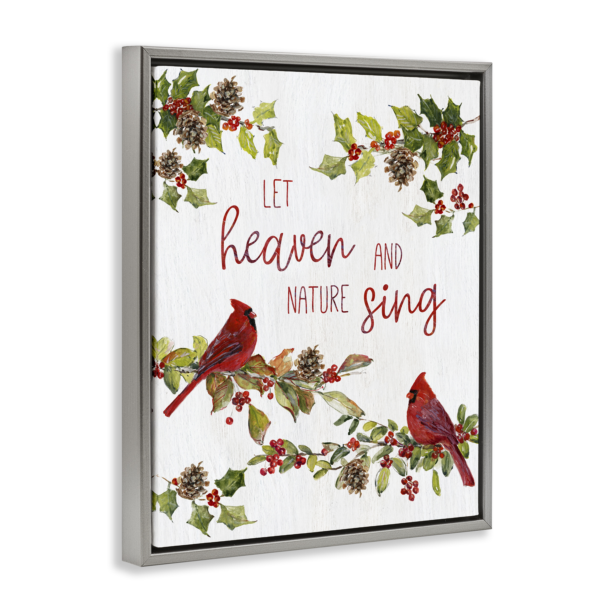 Stupell Industries Heaven & Nature Sing Holiday Painting Gray Floater Framed Canvas Art Prints Wall Art, 17 x 21