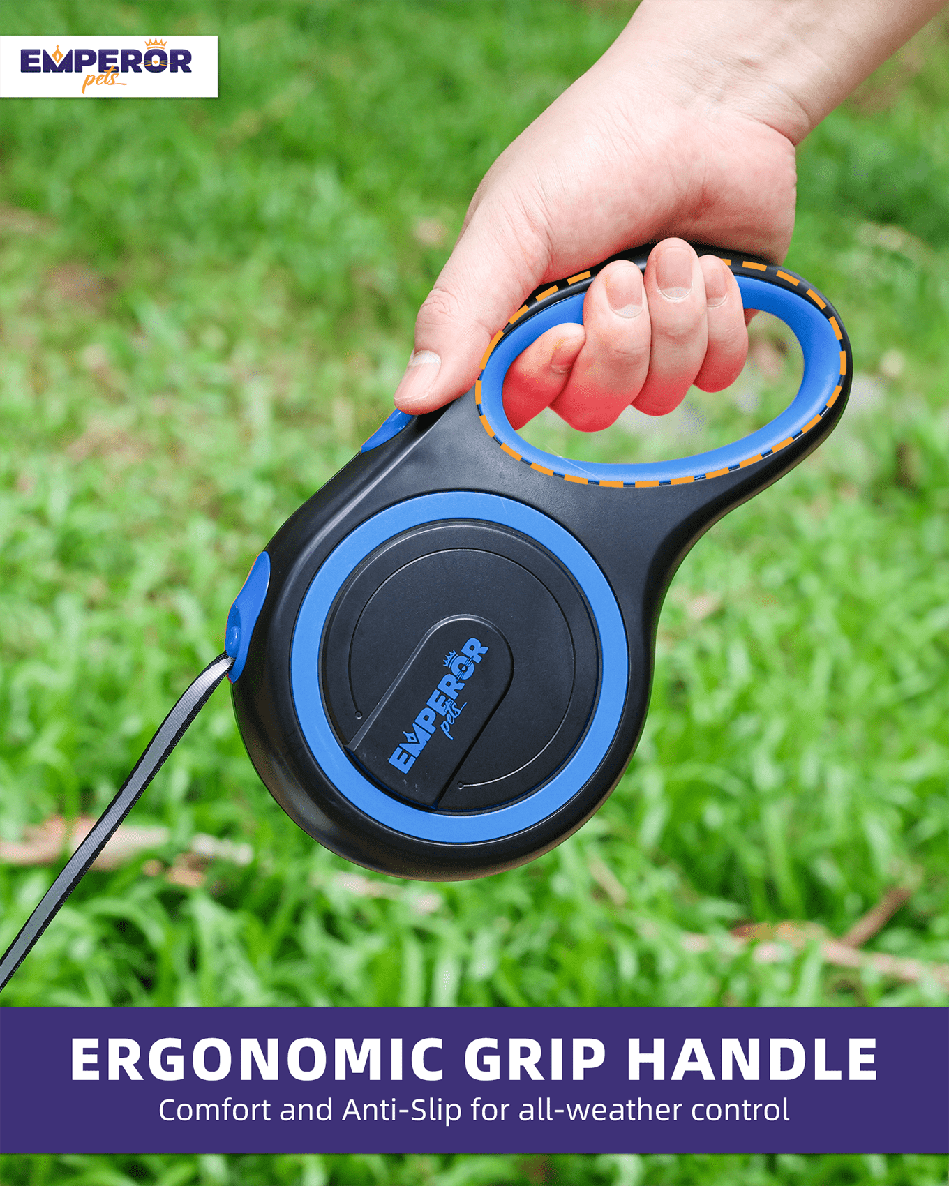 Emperor Pets 16 ft Retractable Dog Leash Small Dogs - Up to 44lbs, Small Dog Leash Heavy Duty Dog Leash Retractable 16 ft - Blue - BL16-20