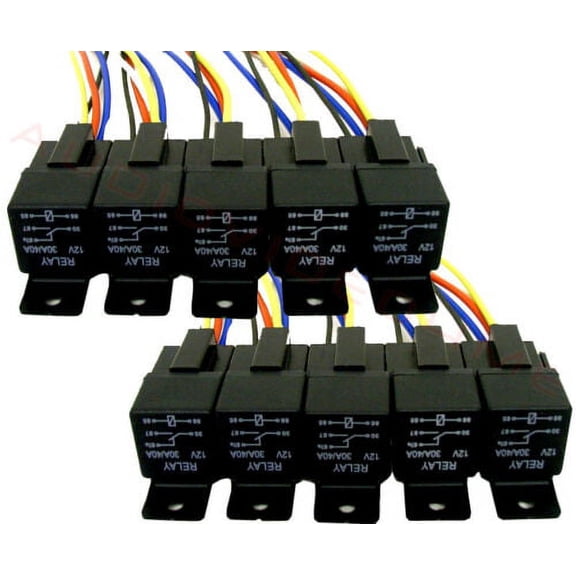 10 Absolute USA 12V 30/40 Amp SPDT Automotive Marine Bosch / Tyco Style 5 Pin Relay with Wires & Harness Socket