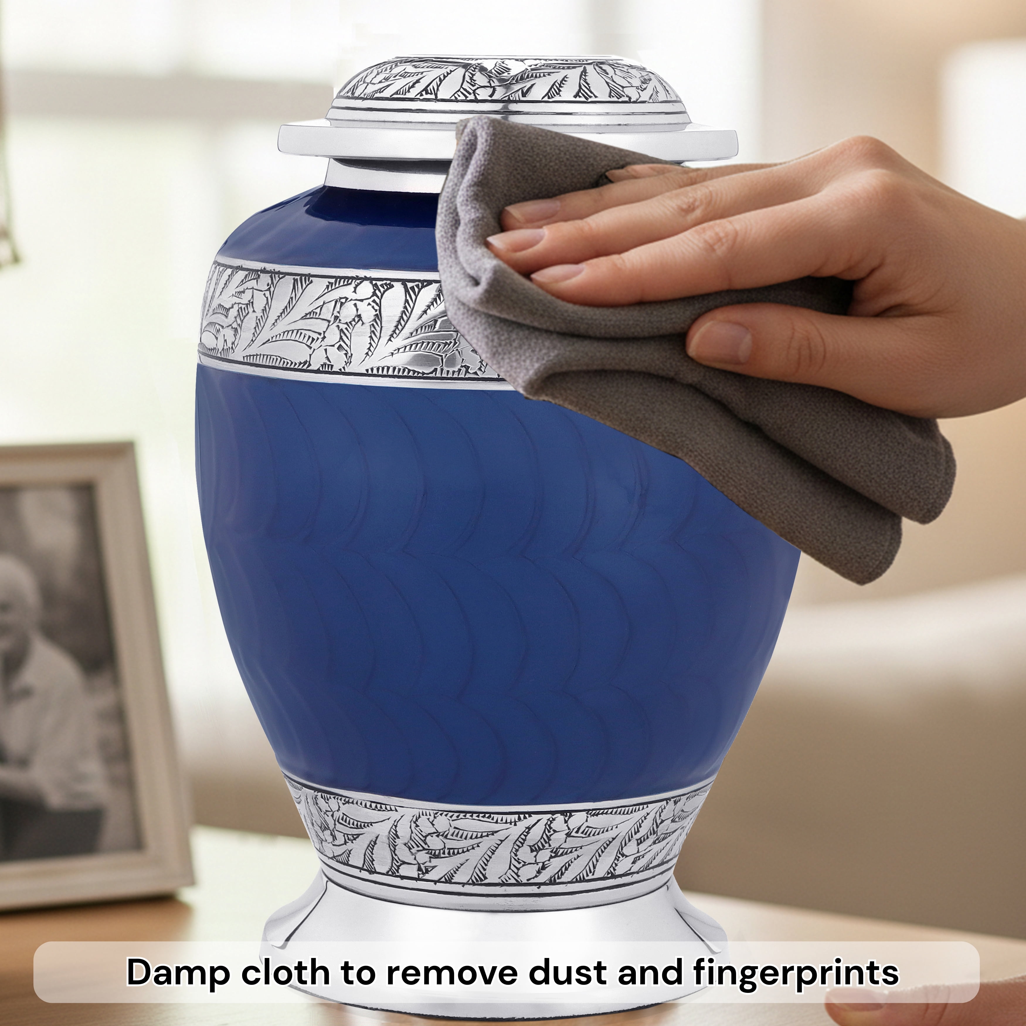 Aluminum Handcrafted Urn - Elegant Keepsake Holder for Adult Human Ashes (Ocean Blue & Pewter)