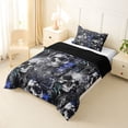 thumbnail image 2 of Homewish Death Skull Twin Comforter Sets,Navy Rose Flower Bedding Set,Halloween Duvet,Black Reversible,2-Piece,1 Comforter and 1 Pillowcase, 2 of 7