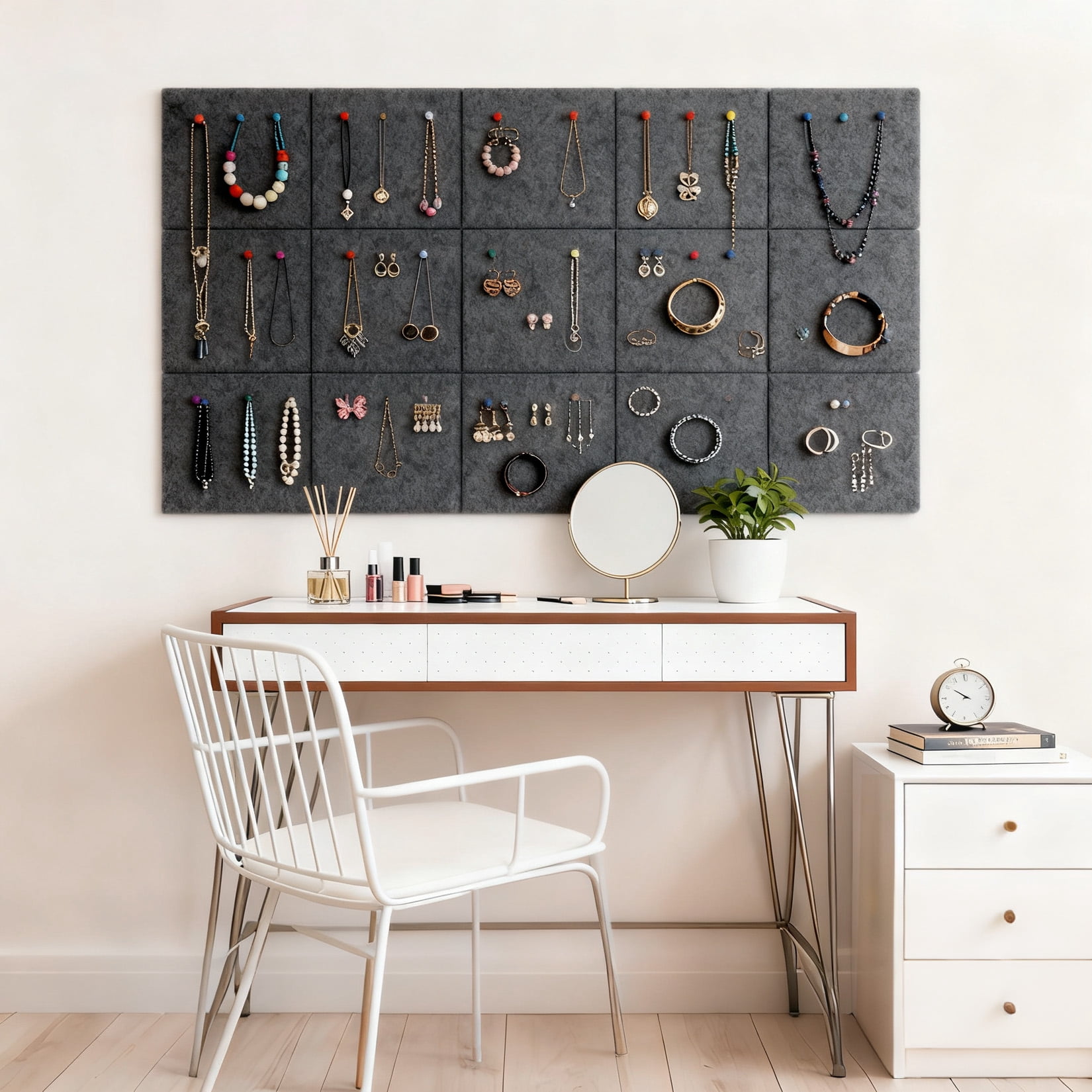 15 Pack Felt Bulletin Board Tiles, 11.8 x 11.8 inch Self-Adhesive Pin Board Panels with 30 Push Pins, Thick 0.35 inch Sound Absorbing Wall Tiles for Office, Home & Classroom, Dark Gray