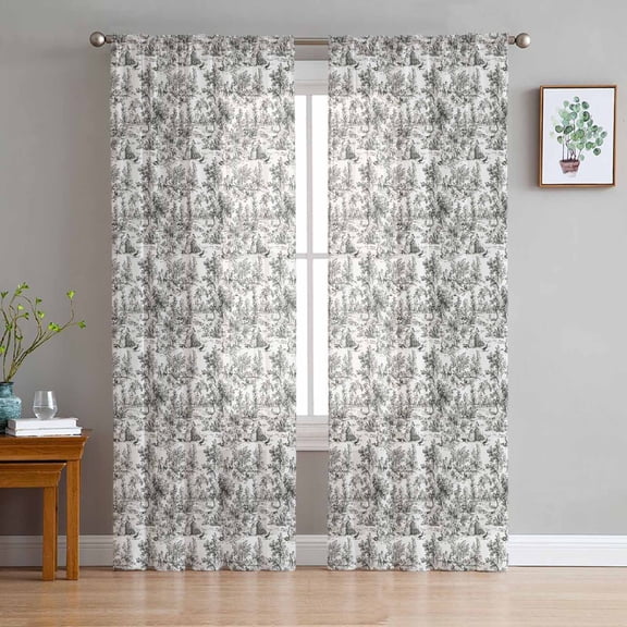 Black Tree Leaf Sheer Curtains 72 Inch Length 2 Panels Set for Living Room/Bedroom, Botanical Solid Plant Spring Summer Semi Curtain Sheers Drapes Rod Pocket Curtains Window Treatment Set 52''x72''x2