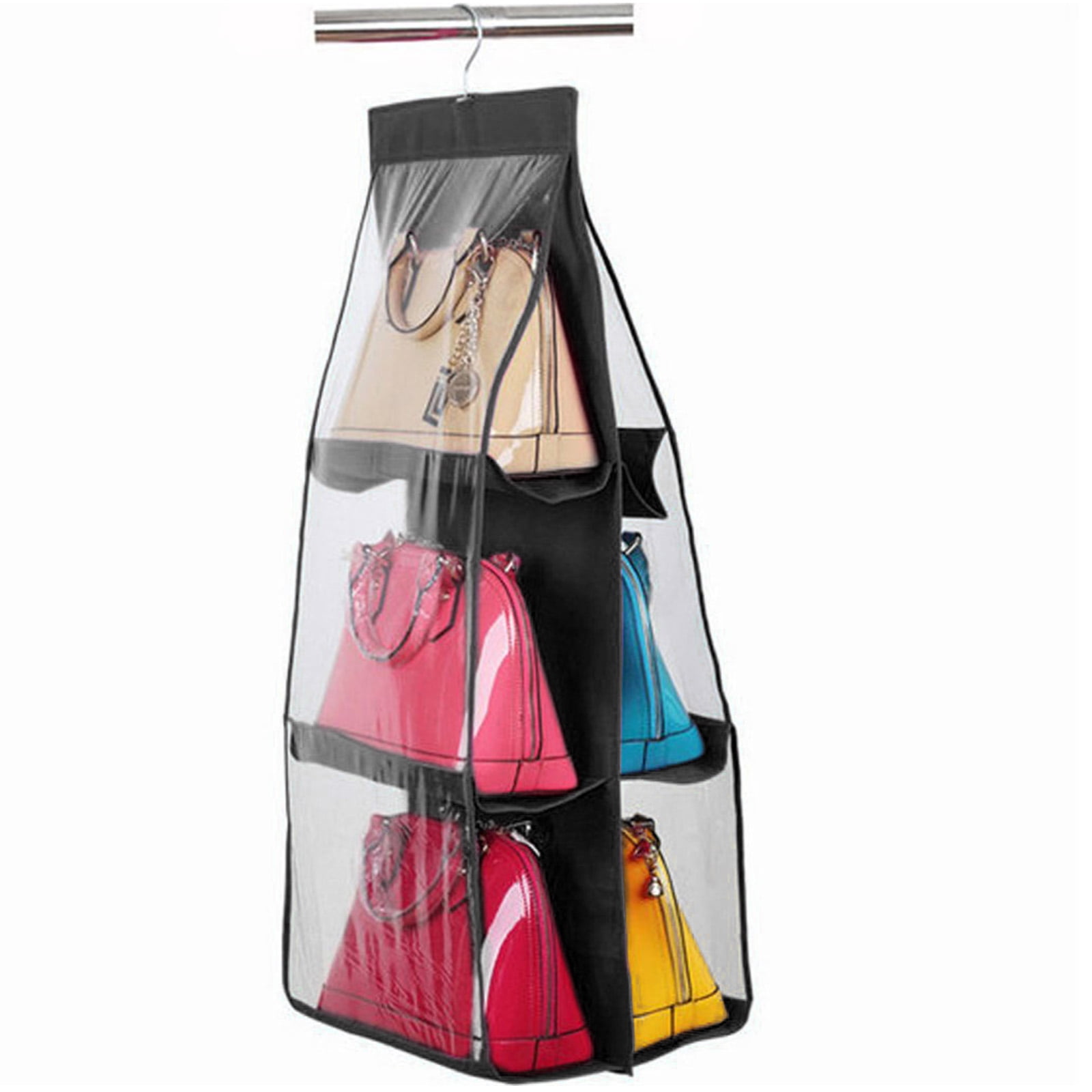 6-Pockets Handbag Storage Organizer Anti-dust Cover Large Clear Bag Purse Hanging Closet Rack ...