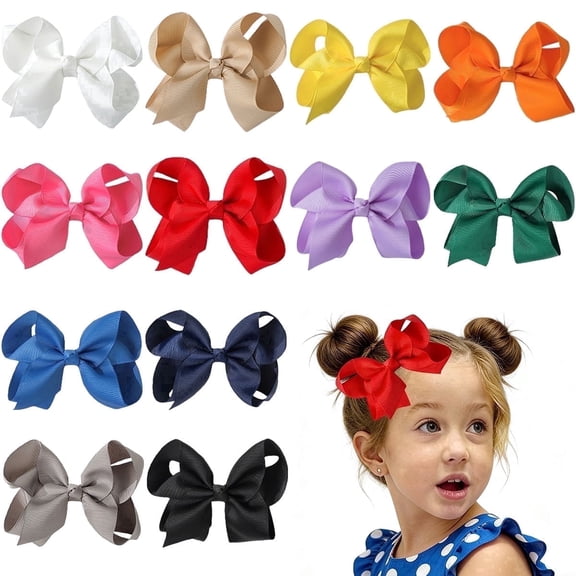 JoyBowie 12-Piece 4.5-Inch Solid Color Hair Bows for Girls – Satin Hair Clips for Toddlers & Kids, Perfect for Parties, School, and Everyday Styling