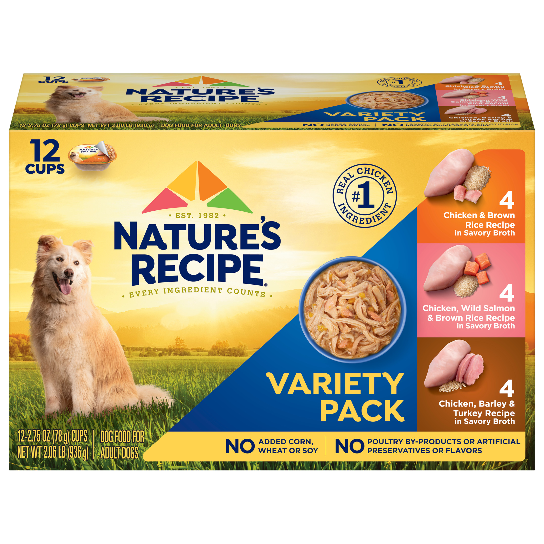 Nature's Recipe Chicken, Salmon & Turkey Wet Dog Food Variety Pack, 2.75 oz Cups (12 Pack)