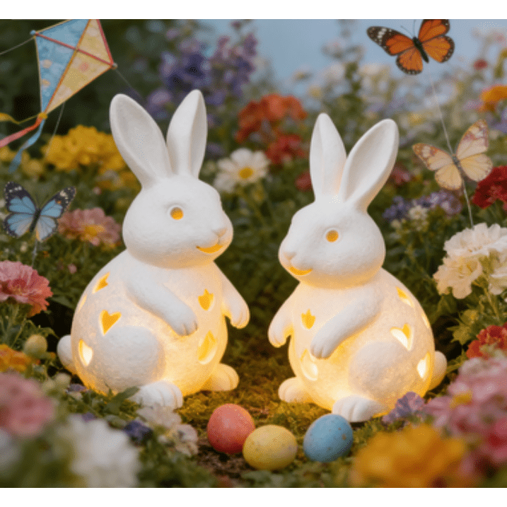 2026 Easter Hollowed-Out Rabbit, Resin Rabbit-Shaped Candle Holder, Resin Bunny Figurines, Easter Home Table Office Dining Room Mantle Party Decor,Charming Easter Décor