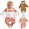 thumbnail image 3 of WUANDIXFA Newborn Girl Outfits Soft Cute, Baby Girl Thanksgiving Turkey Print Long Sleeve Romper Bow Headband,Coffee,Newborn, 3 of 7