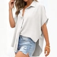 thumbnail image 2 of Tqcoqu Women's Button Down Shirts Short Sleeve Slit Hem Shirt Solid Color Tops, Side Slit Dressy Casual Blouses Loose Fit Tunic Tops,White Women's S-XXL, 2 of 7