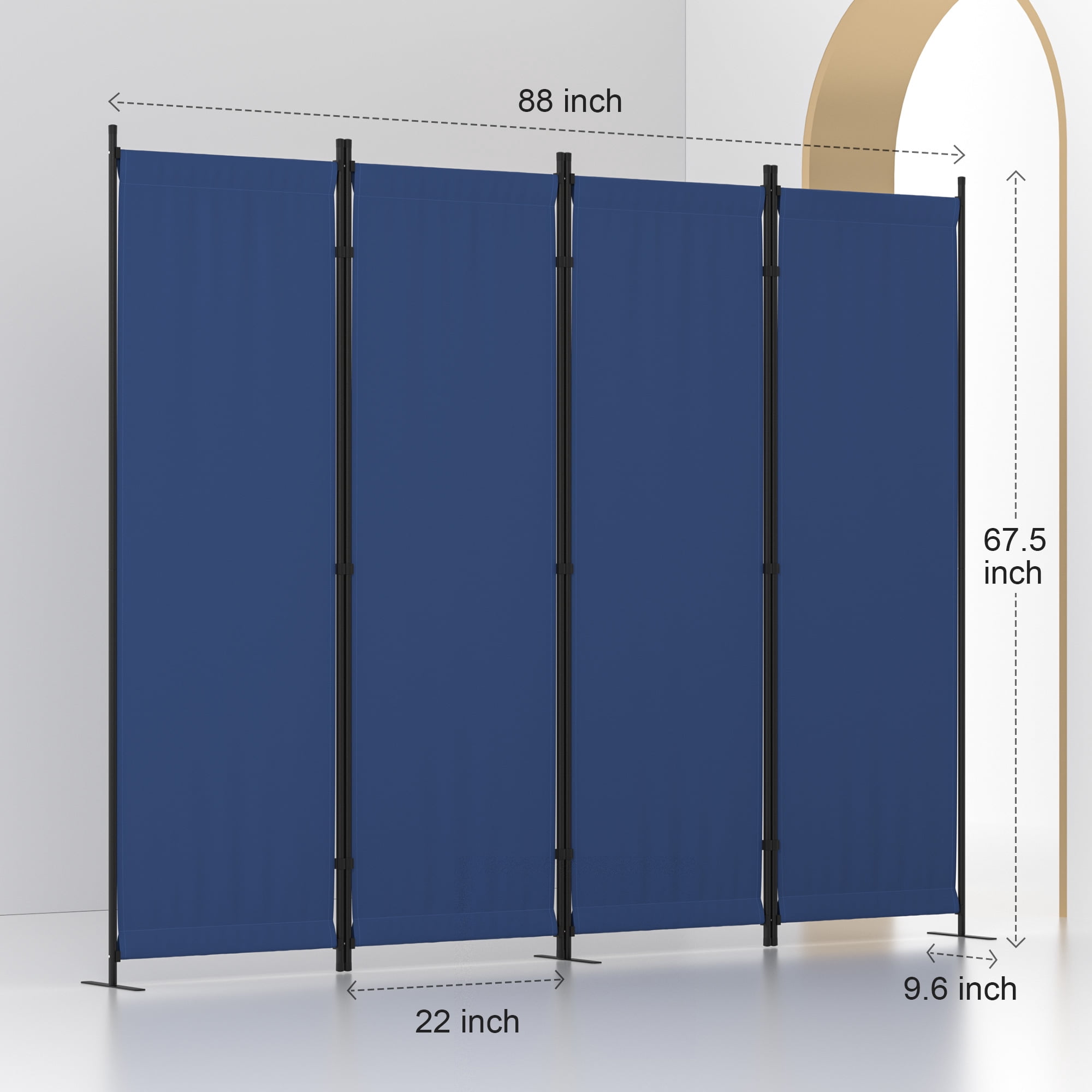 Room Divider 4 Panel Folding Privacy Screens 88" Portable Room Partition for Room Separator Freestanding Wall Divider for Office Bedroom Classroom Hospital, Blue