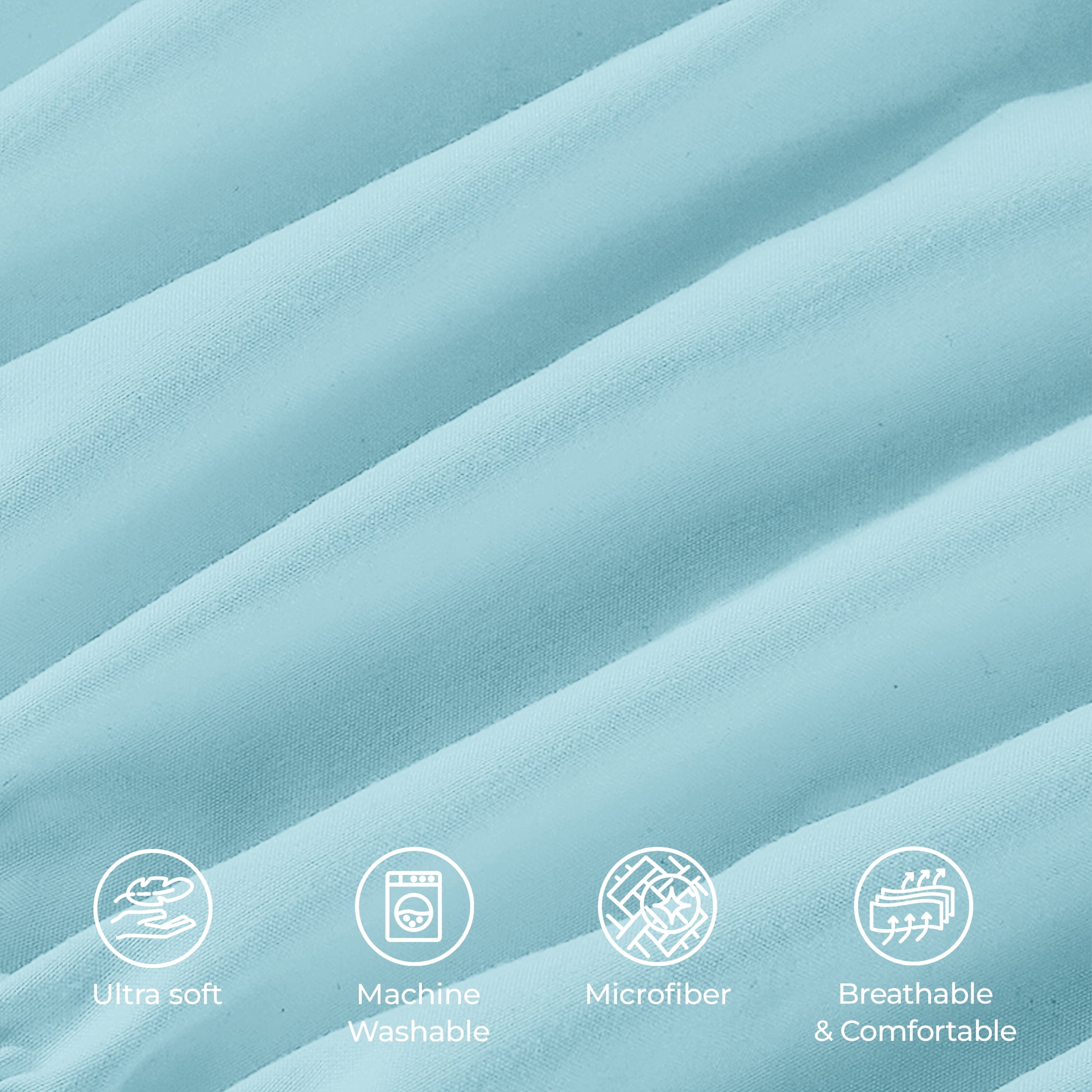Smooth Microfiber Bed Sheet Set, Solid Blue, Lightweight & Breathable, Wrinkle Resistant, Deep Pocket, 4-Piece King Aqua Blue