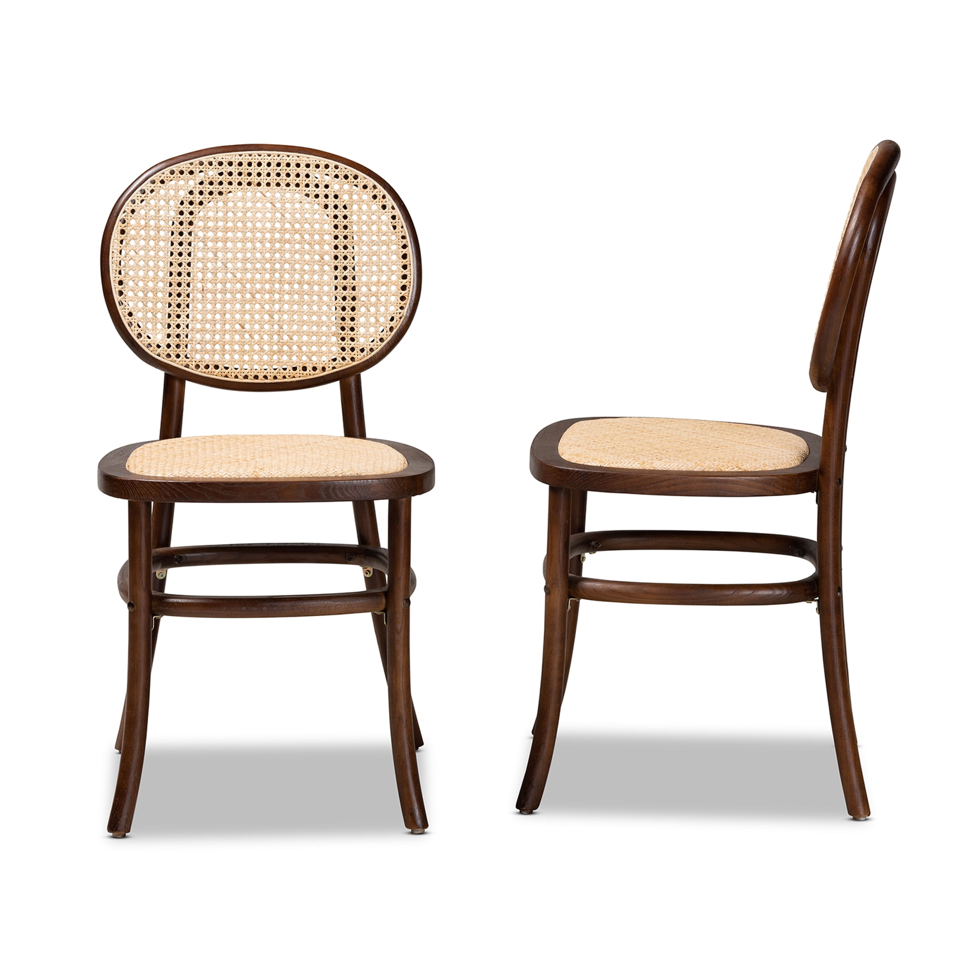 Baxton Studio Garold Dining Chair, Set of 2, Beige and Walnut Brown