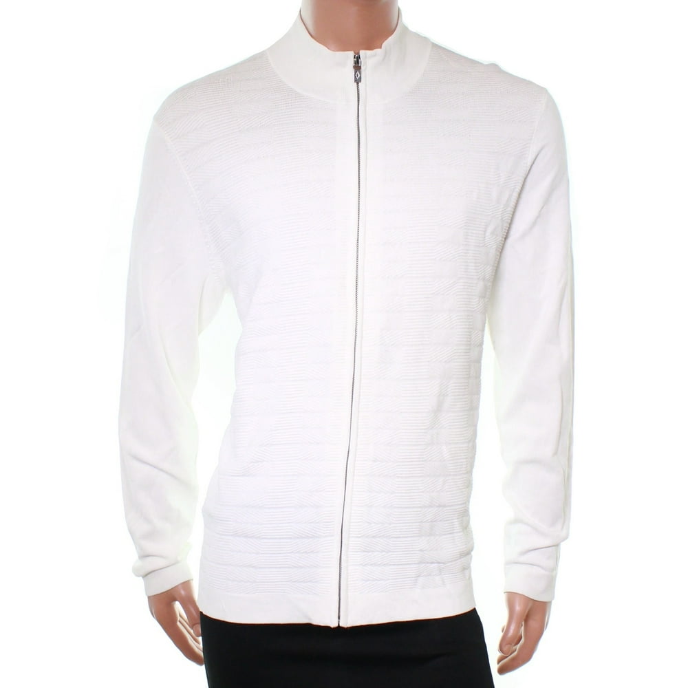Alfani NEW Wash White Mens XL FullZip QuiltedFront Cardigan Sweater