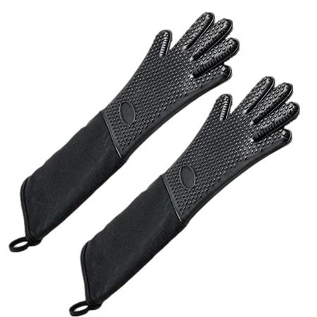 

Extra Long Professional Silicone Oven Mitt Heat Resistant Cooking Glove With Internal Cotton For Kitchen Bbq Baking Grill - Black