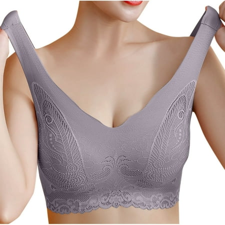 Ousvtion Clearance Deals Women s Wireless Bra  Lace Mesh Bras Full-Coverage No Underwire Bralettes Removable Padded T Shirt Bralette Thin Summer Underwear Coffee XX-Large