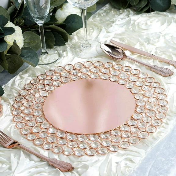 Efavormart 14" Rose Gold Wired Metal Charger Plate With 118 Acrylic Crystal Beads For Weddings Events