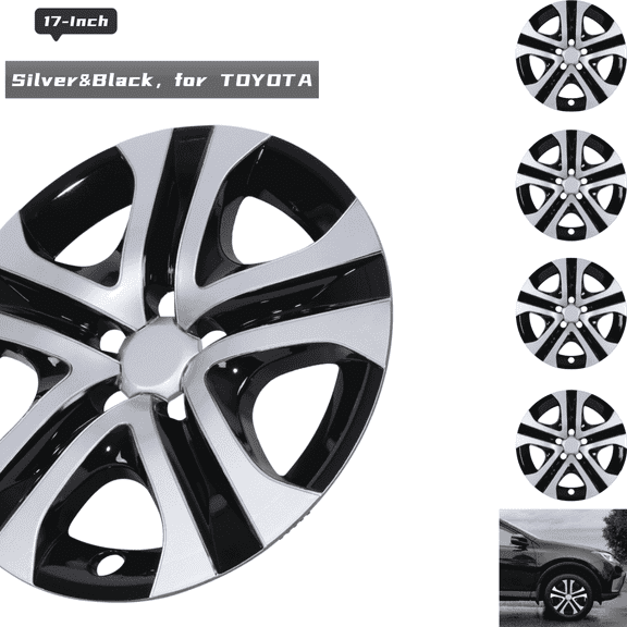 17" Set of 4 Hubcaps Wheel Rims Cover for 2013-2018 Toyota Rav4 Compatible with Steel Wheels Snap on Installation(17-inch,Silver Lacquer & Black Lacquer)