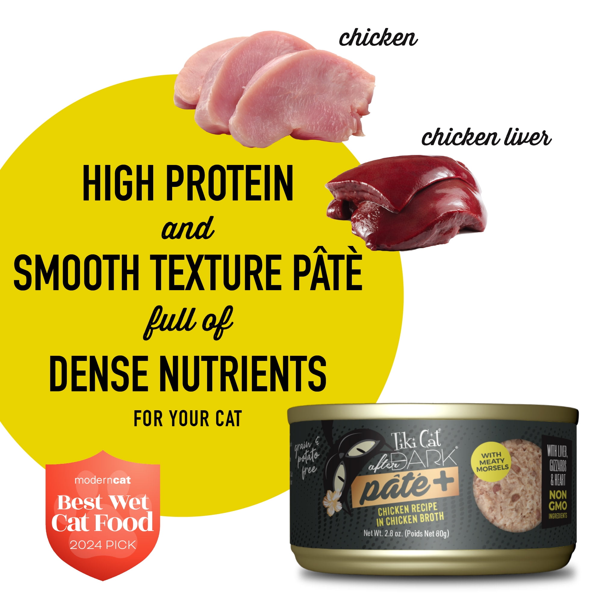 (12 pack) Tiki Cat After Dark Pate+ Wet Cat Food, Chicken, 2.8 oz. Can