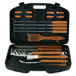 MakerFlo 11 Piece BBQ Grill Set with Maple Wood Travel Case, Other