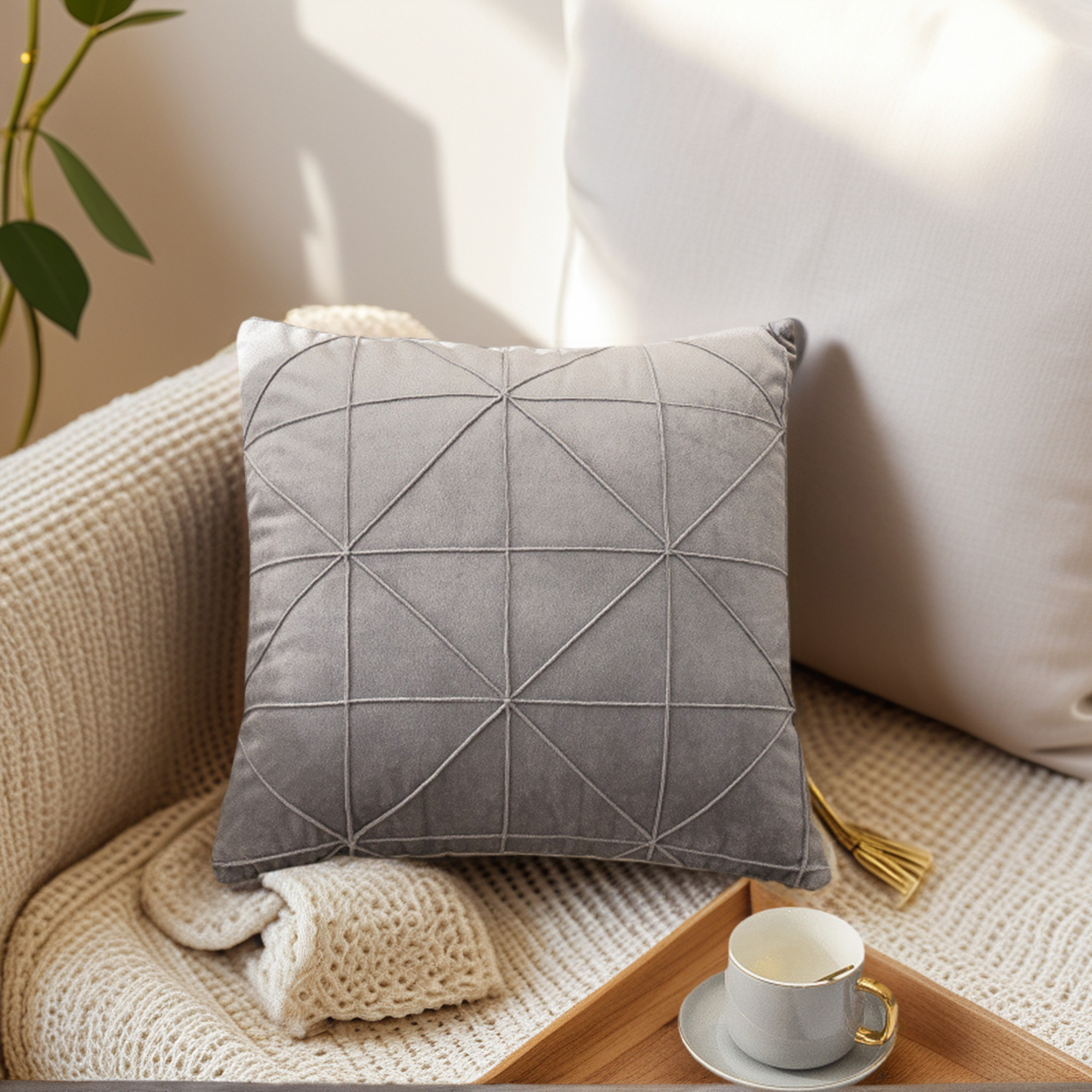 Unique Bargains Pack of 2 Luxury 3D Diamond Velvet Throw Pillow Covers Grey