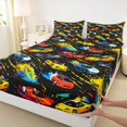 thumbnail image 3 of Erosebridal Race Car Fitted Sheet Full, Colorful Bed Set, Vibrant Black 3 Pieces 1 Fitted Sheet and 2 Pillowcases, 3 of 6