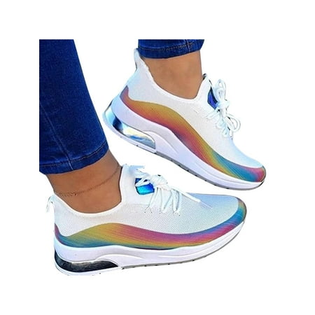 Smilkoo Womens Rainbow Breathable Lace Up Walking (Best Shoes For Walking Around India)