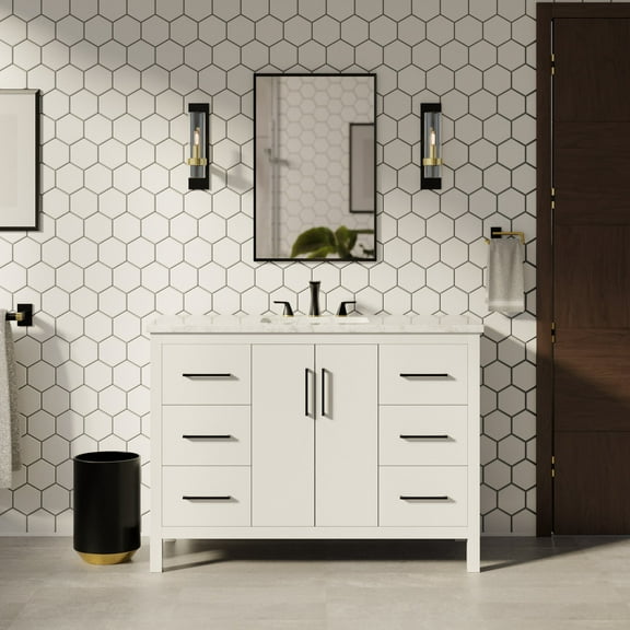 Copenhagen 48" Bathroom Vanity with White Cabinet and Engineered Marble Top
