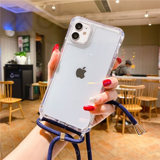 Funda transparente con correa de cordón para iPhone 13 14 Pro Max 12 11 XR X XS Mini 6S 7 8 Plus SE, funda acrílica a prueba de golpes Tan Jianjun unisex