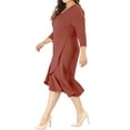 thumbnail image 5 of GRACE & GRANDEUR Women's Plus Size Valentines Day Bodycon V-Neck 3/4 Sleeve Slim Ruffle Hem Wrap Dresses 1X Brick Red, 5 of 9