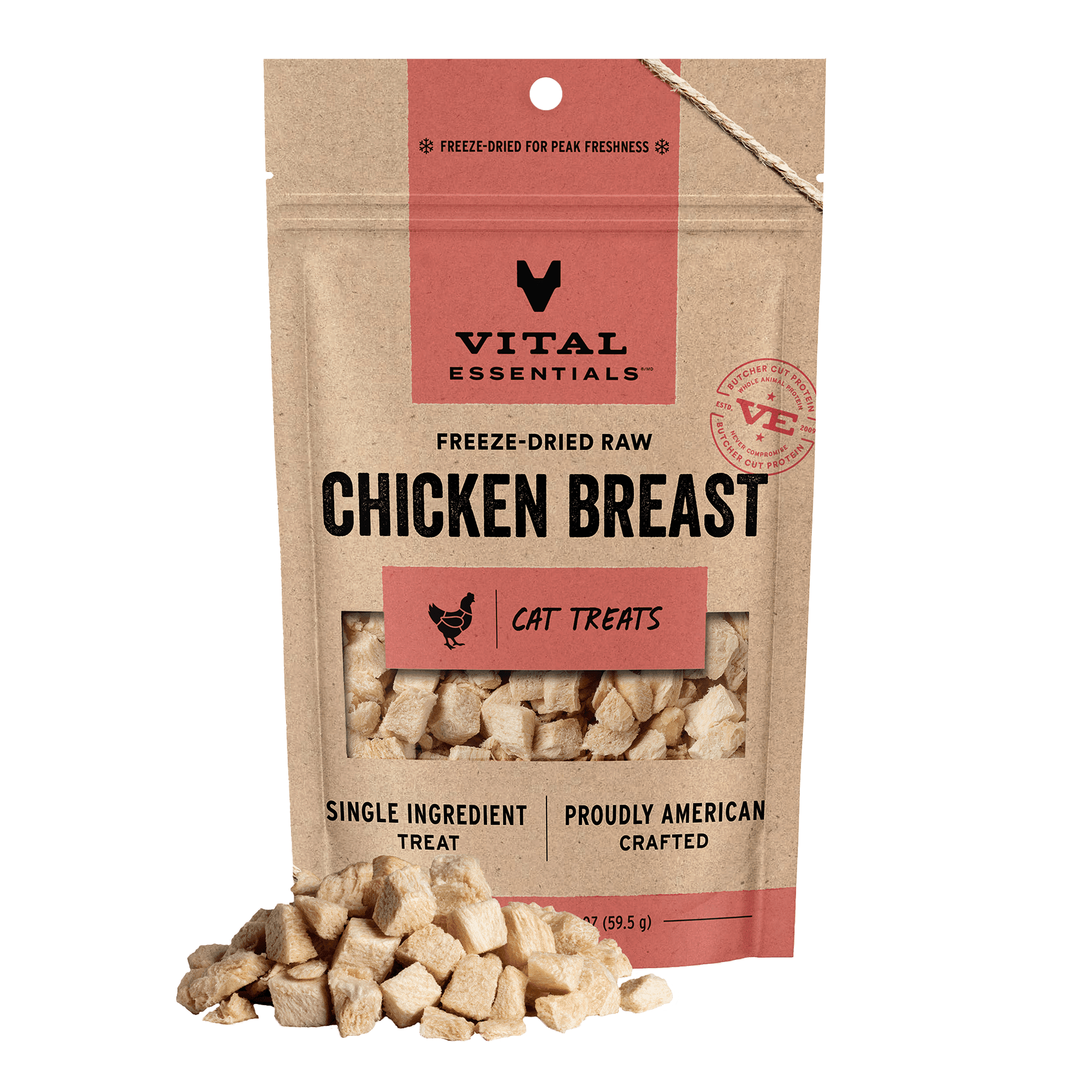 Vital Essentials Freeze Dried Cat Treats | Chicken Breast, Single Ingredient | Grain Free, Healthy Treats for Cats, 2.1 oz bag