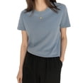 thumbnail image 3 of Camiseta de mujer Verano Cuello redondo Manga corta Color sólido Top casual, Azul, L Speravity AP001478-14B, 3 of 7