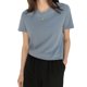 thumbnail image 3 of Camiseta de mujer Verano Cuello redondo Manga corta Color sólido Top casual, Azul, L Kearding AP001478-14B, 3 of 7