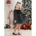 thumbnail image 3 of IDOPIP Toddler Girls Velvet Tulle Tutu Dress Long Sleeve Bowknot Christmas Dress Fall Winter Dresses, 3 of 9