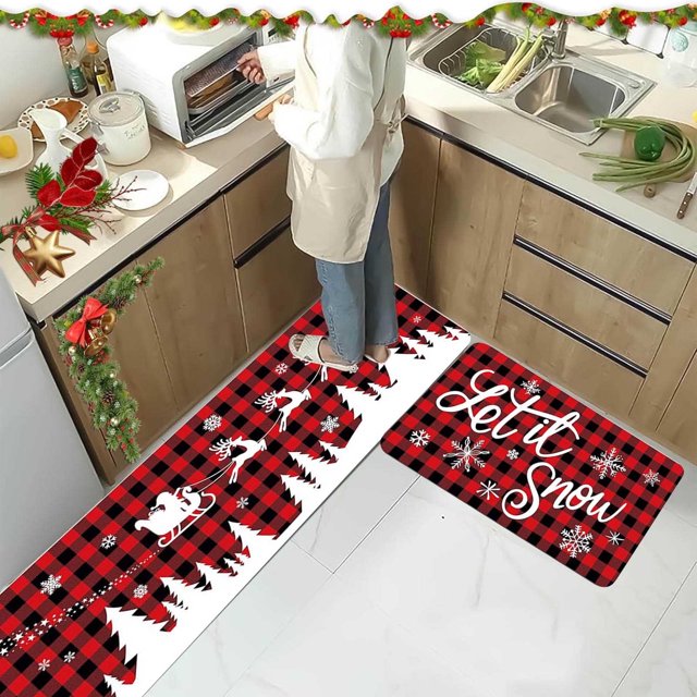 Taotanxi Felpudo de cocina con diseño de reno, árbol de Navidad y muñeco de nieve, ideal para la entrada del hogar y el baño. Dos tamaños (40 x 60 cm y 40 x 120 cm).